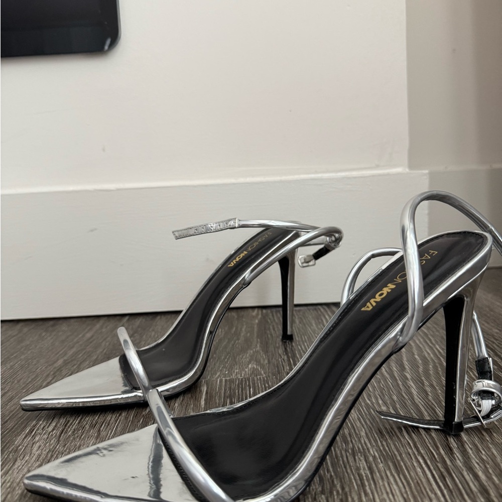 Fashion Nova Silver Metallic Strappy Stiletto Heels